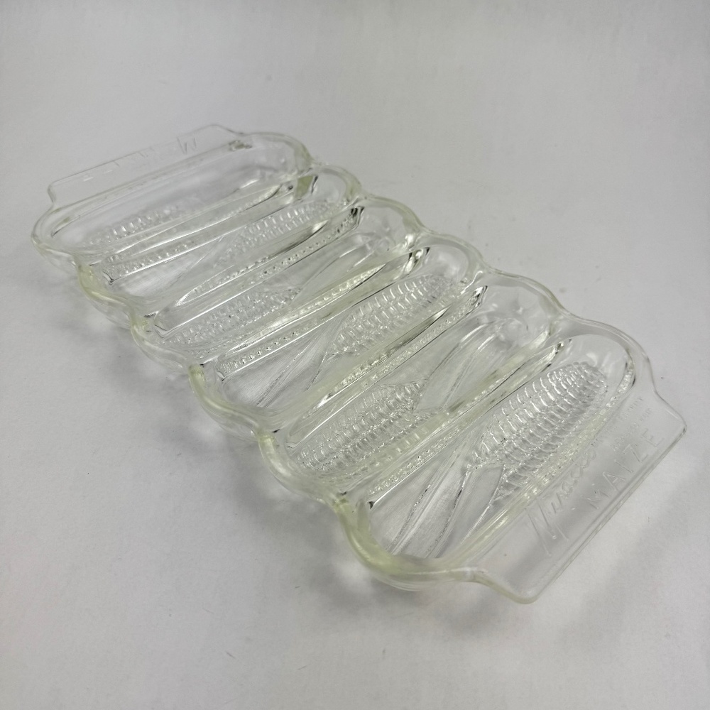 VTG 1940s Miracle Maize Clear Pressed Glass Cornbread Pan Dish Corn Cob Shape